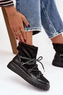 Damskie Boto Śniegowce Damskie Z Wiązaniem Czarne Isalisse