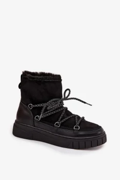 Damskie Boto Śniegowce Damskie Z Wiązaniem Czarne Isalisse