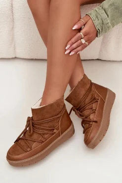 Boto Śniegowce Damskie*Śniegowce Damskie Z Wiązaniem Camel Rebekah Brązowy