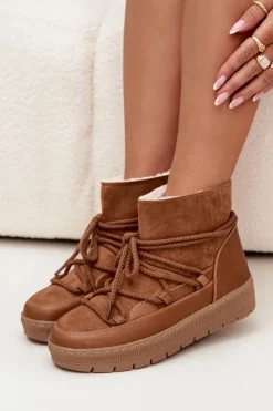Boto Śniegowce Damskie*Śniegowce Damskie Z Wiązaniem Camel Rebekah Brązowy