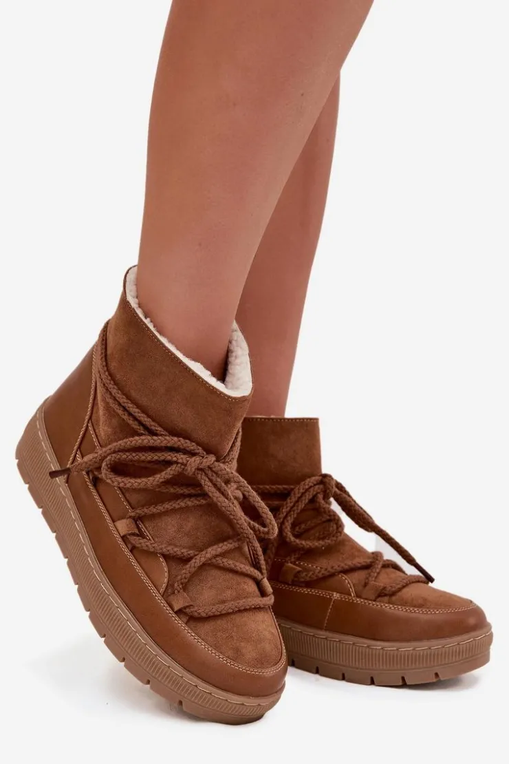 Boto Śniegowce Damskie*Śniegowce Damskie Z Wiązaniem Camel Rebekah Brązowy