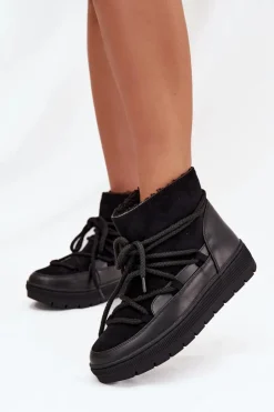 Hot Boto Śniegowce Damskie Z Wiązaniem Czarne Rebekah Czarny