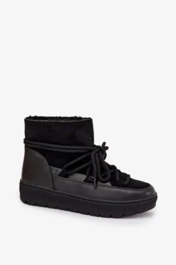 Hot Boto Śniegowce Damskie Z Wiązaniem Czarne Rebekah Czarny