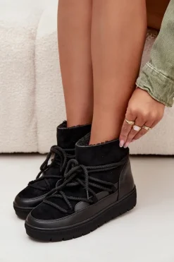 Hot Boto Śniegowce Damskie Z Wiązaniem Czarne Rebekah Czarny