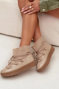 Online Boto Śniegowce Damskie Z Wiązaniem Beżowe Rebekah