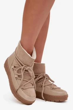 Online Boto Śniegowce Damskie Z Wiązaniem Beżowe Rebekah