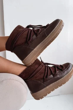 Damskie Boto Śniegowce Damskie Z Wiązaniem Czekoladowe Rebekah