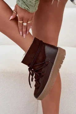 Damskie Boto Śniegowce Damskie Z Wiązaniem Czekoladowe Rebekah