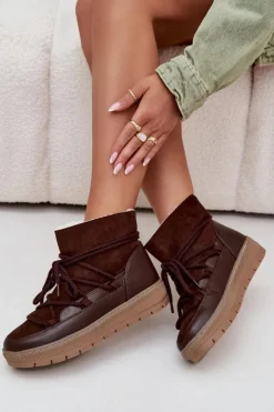 Damskie Boto Śniegowce Damskie Z Wiązaniem Czekoladowe Rebekah