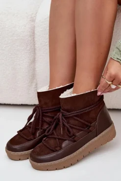 Damskie Boto Śniegowce Damskie Z Wiązaniem Czekoladowe Rebekah