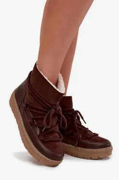 Damskie Boto Śniegowce Damskie Z Wiązaniem Czekoladowe Rebekah
