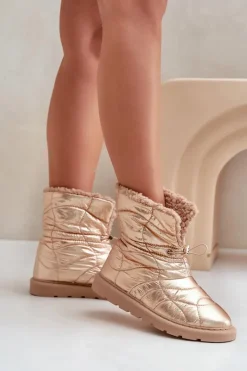 Damskie Boto Śniegowce Damskie Ze Ściągaczem Ocieplane Futerkiem Typu Baranek Różowe Złoto Vamidra