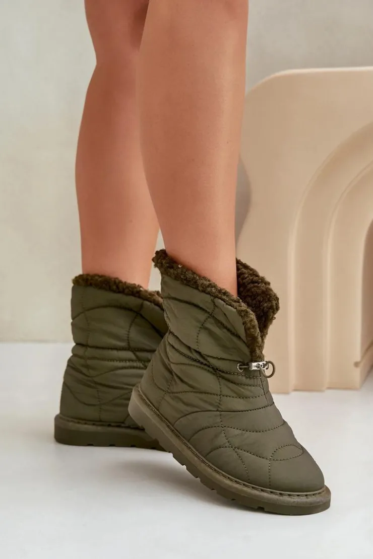 Best Boto Śniegowce Damskie Ze Ściągaczem Ocieplane Futerkiem Typu Baranek Ciemnozielone Vamidra