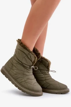 Best Boto Śniegowce Damskie Ze Ściągaczem Ocieplane Futerkiem Typu Baranek Ciemnozielone Vamidra