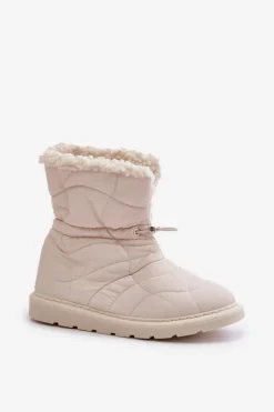 Damskie Boto Śniegowce Damskie Ze Ściągaczem Ocieplane Futerkiem Typu Baranek Jasnobeżowe Vamidra