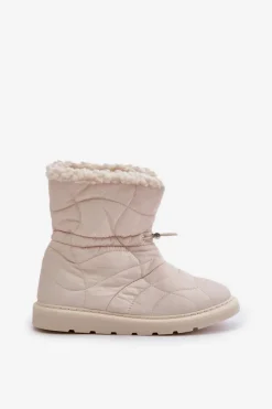 Damskie Boto Śniegowce Damskie Ze Ściągaczem Ocieplane Futerkiem Typu Baranek Jasnobeżowe Vamidra