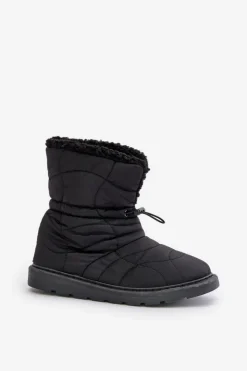 Boto Śniegowce Damskie*Śniegowce Damskie Ze Ściągaczem Ocieplane Futerkiem Typu Baranek Czarne Vamidra