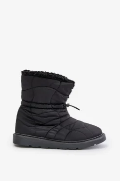 Boto Śniegowce Damskie*Śniegowce Damskie Ze Ściągaczem Ocieplane Futerkiem Typu Baranek Czarne Vamidra