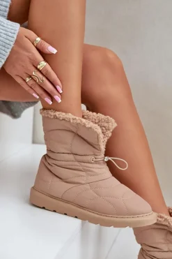 Best Boto Śniegowce Damskie Ze Ściągaczem Ocieplane Futerkiem Typu Baranek Beżowe Vamidra