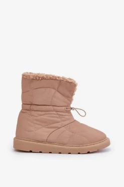 Best Boto Śniegowce Damskie Ze Ściągaczem Ocieplane Futerkiem Typu Baranek Beżowe Vamidra