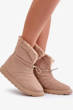 Best Boto Śniegowce Damskie Ze Ściągaczem Ocieplane Futerkiem Typu Baranek Beżowe Vamidra
