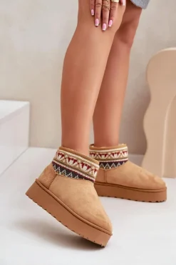 Damskie Boto Śniegowce Damskie Ze Wzorem Na Platformie Camel Avatharia