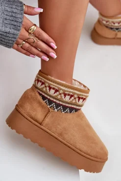 Damskie Boto Śniegowce Damskie Ze Wzorem Na Platformie Camel Avatharia