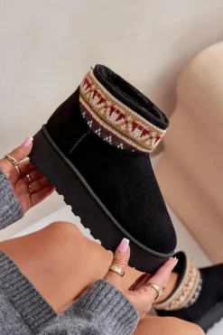 Damskie Boto Śniegowce Damskie Ze Wzorem Na Platformie Czarne Avatharia