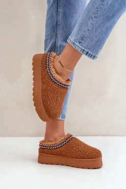 Damskie Boto Śniegowce Kapcie Na Platformie Z Futerkiem Typu Baranek Camel Ovirissa