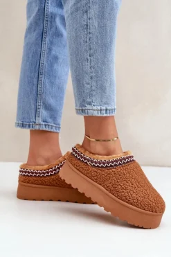 Damskie Boto Śniegowce Kapcie Na Platformie Z Futerkiem Typu Baranek Camel Ovirissa