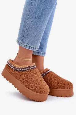 Damskie Boto Śniegowce Kapcie Na Platformie Z Futerkiem Typu Baranek Camel Ovirissa