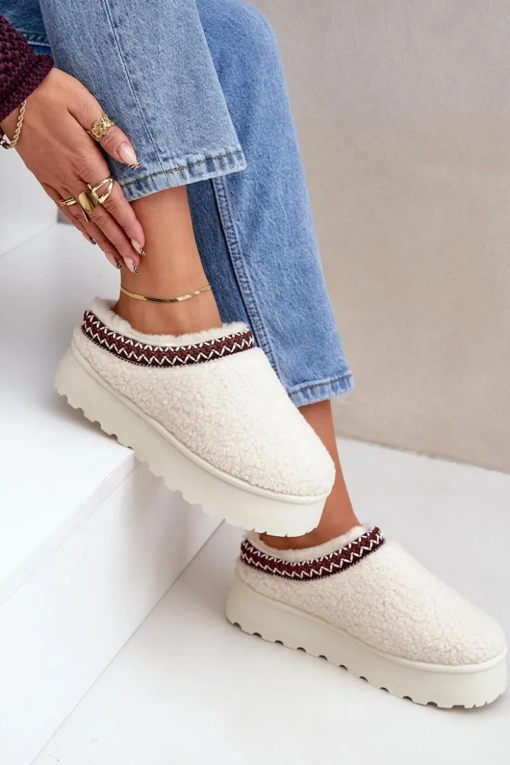 Online Boto Śniegowce Kapcie Na Platformie Z Futerkiem Typu Baranek Jasnobeżowe Ovirissa