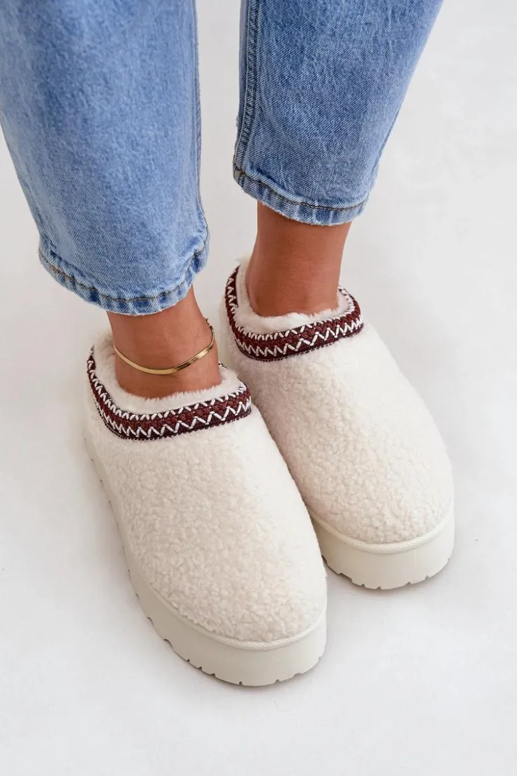 Online Boto Śniegowce Kapcie Na Platformie Z Futerkiem Typu Baranek Jasnobeżowe Ovirissa