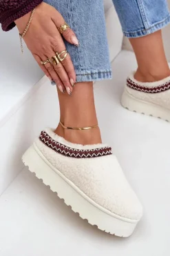 Online Boto Śniegowce Kapcie Na Platformie Z Futerkiem Typu Baranek Jasnobeżowe Ovirissa