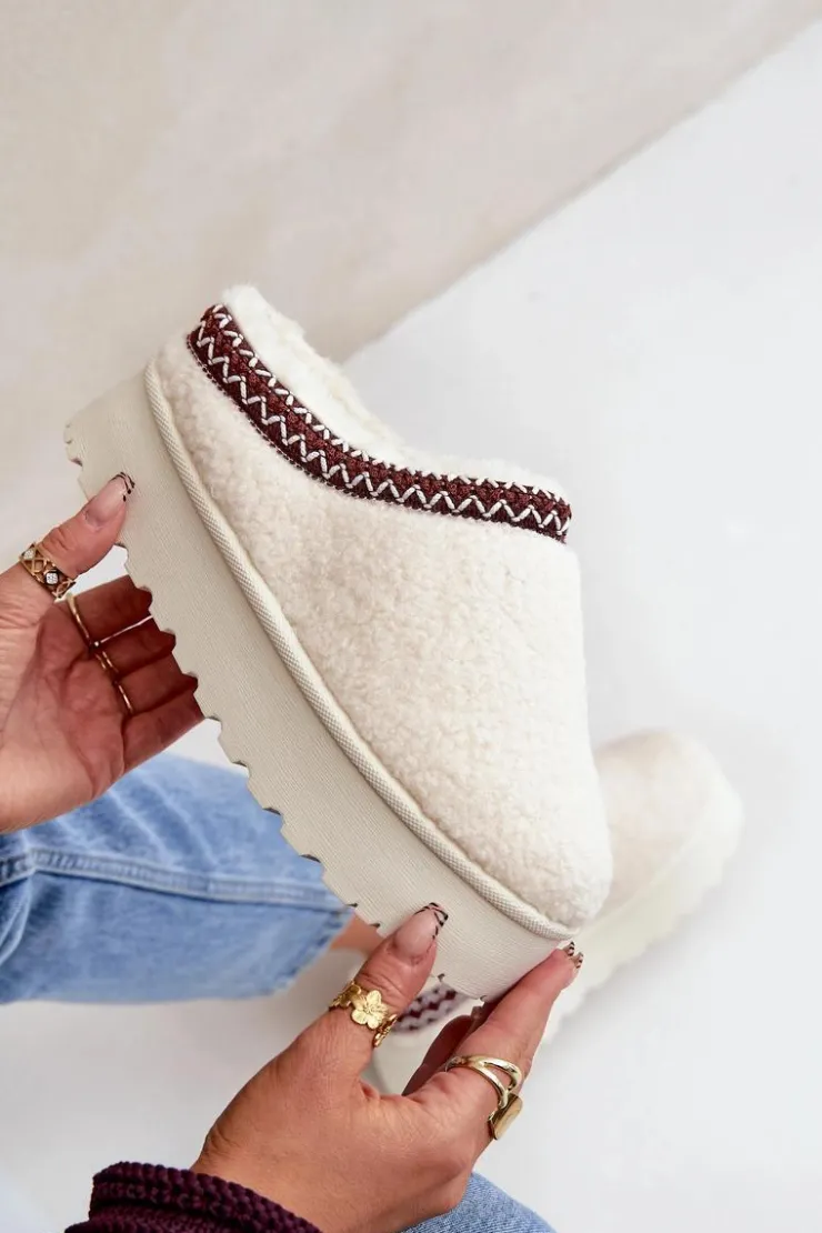 Online Boto Śniegowce Kapcie Na Platformie Z Futerkiem Typu Baranek Jasnobeżowe Ovirissa