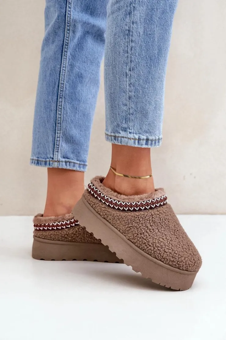 Boto Śniegowce Damskie|Kapcie Klasyczne*Śniegowce Kapcie Na Platformie Z Futerkiem Typu Baranek Brązowe Ovirissa