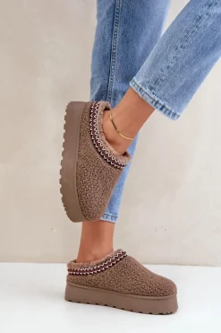 Boto Śniegowce Damskie|Kapcie Klasyczne*Śniegowce Kapcie Na Platformie Z Futerkiem Typu Baranek Brązowe Ovirissa