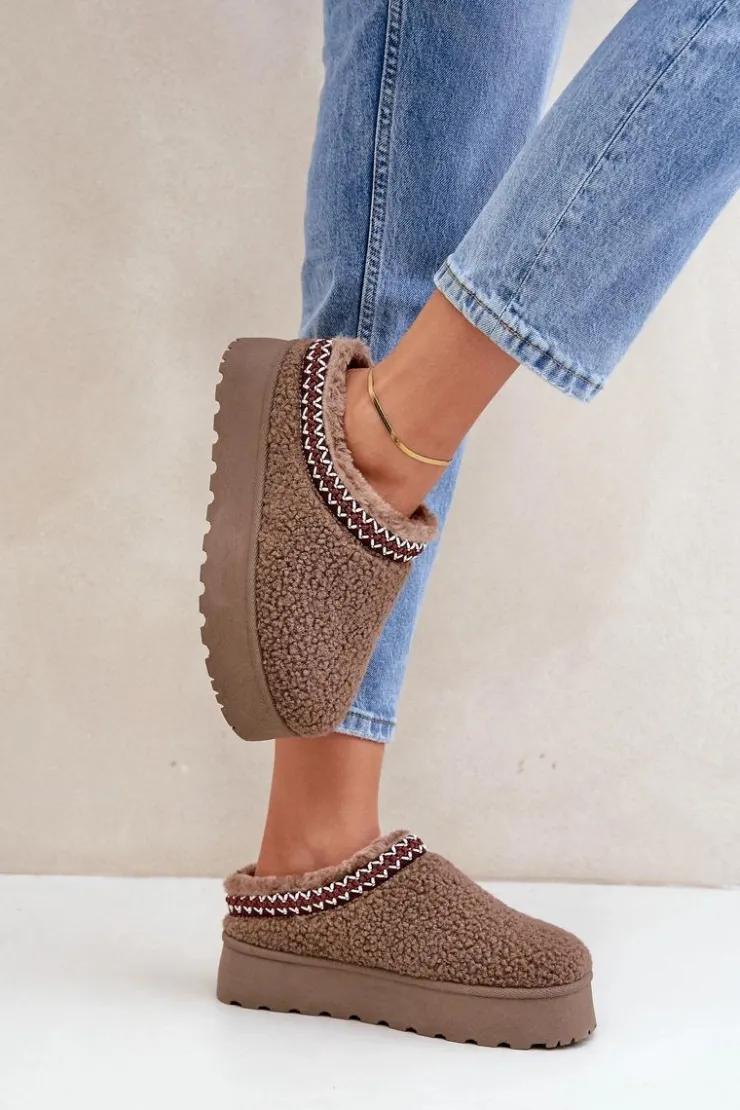 Boto Śniegowce Damskie|Kapcie Klasyczne*Śniegowce Kapcie Na Platformie Z Futerkiem Typu Baranek Brązowe Ovirissa