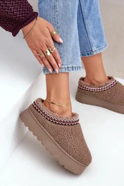 Boto Śniegowce Damskie|Kapcie Klasyczne*Śniegowce Kapcie Na Platformie Z Futerkiem Typu Baranek Brązowe Ovirissa