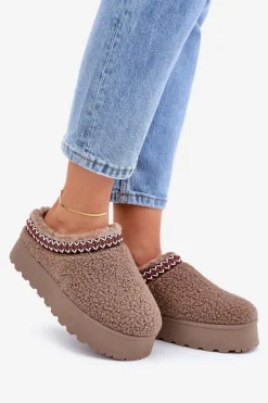 Boto Śniegowce Damskie|Kapcie Klasyczne*Śniegowce Kapcie Na Platformie Z Futerkiem Typu Baranek Brązowe Ovirissa