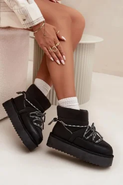 D.Franklin Śniegowce Damskie*Śniegowce Na Platformie DFSH371015 Czarne Czarny