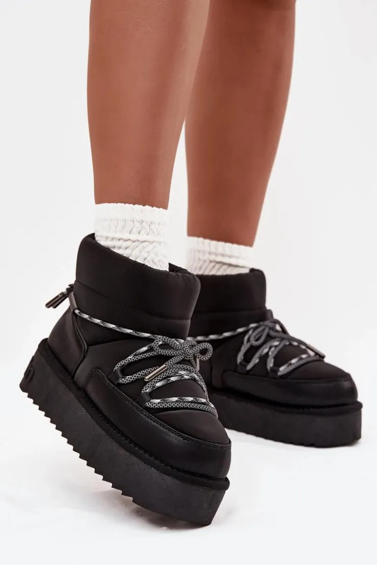 D.Franklin Śniegowce Damskie*Śniegowce Na Platformie DFSH371015 Czarne Czarny