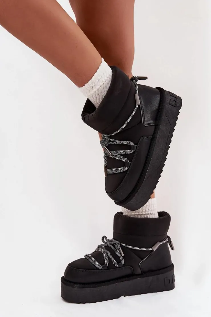 D.Franklin Śniegowce Damskie*Śniegowce Na Platformie DFSH371015 Czarne Czarny