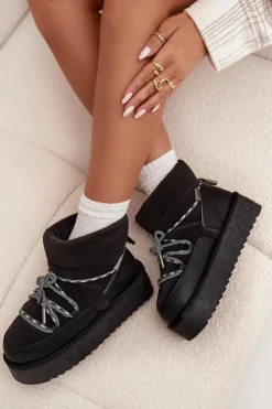 D.Franklin Śniegowce Damskie*Śniegowce Na Platformie DFSH371015 Czarne Czarny