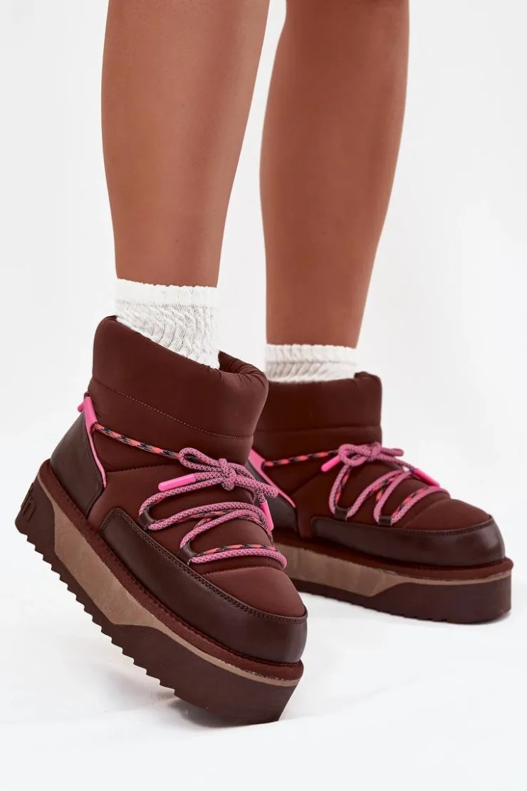 Damskie D.Franklin Śniegowce Na Platformie DFSH371015 Czekoladowe