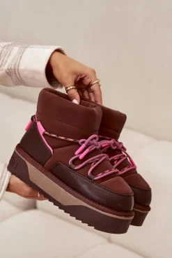 Damskie D.Franklin Śniegowce Na Platformie DFSH371015 Czekoladowe