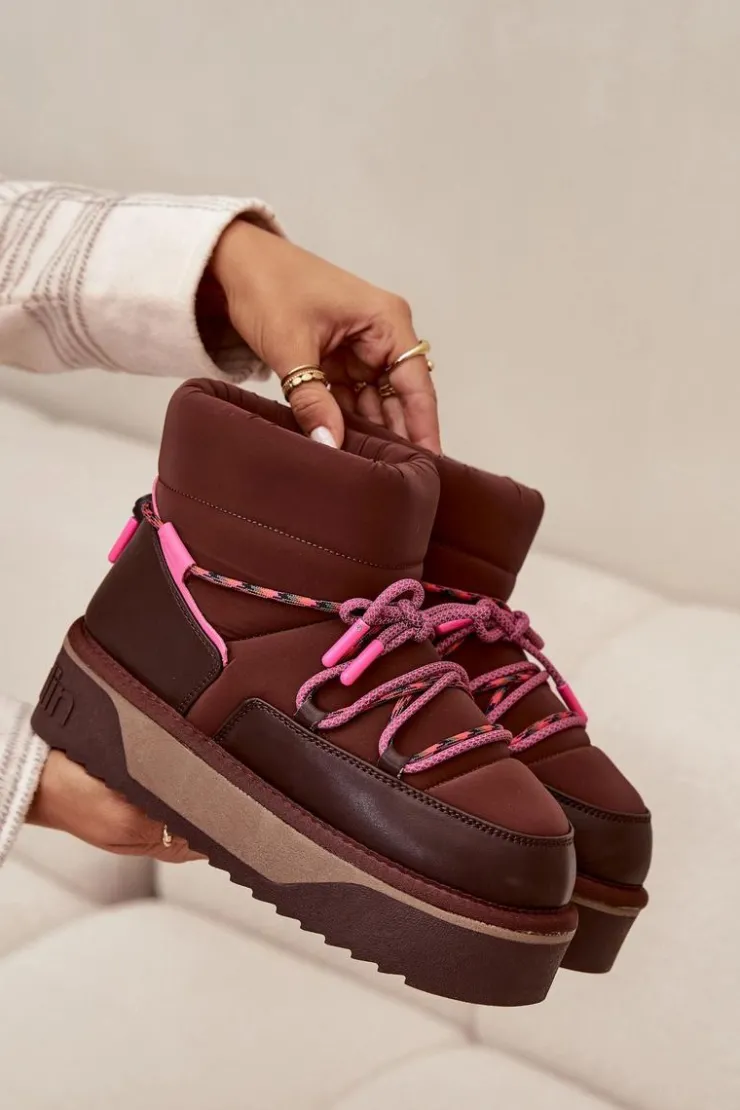 Damskie D.Franklin Śniegowce Na Platformie DFSH371015 Czekoladowe