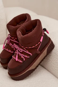 Damskie D.Franklin Śniegowce Na Platformie DFSH371015 Czekoladowe