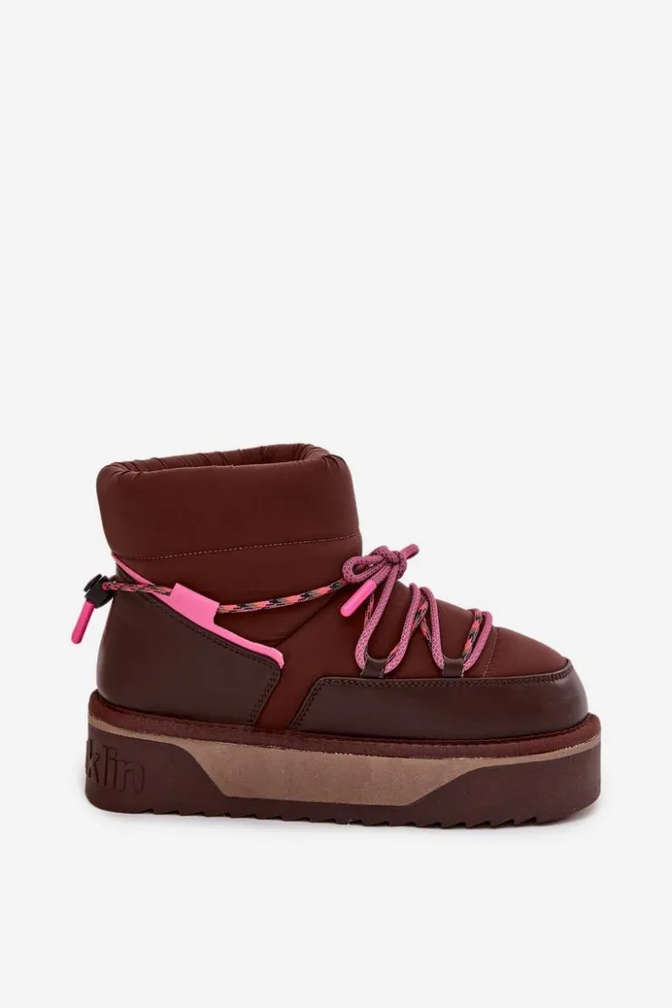 Damskie D.Franklin Śniegowce Na Platformie DFSH371015 Czekoladowe