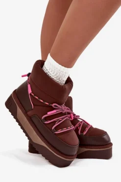 Damskie D.Franklin Śniegowce Na Platformie DFSH371015 Czekoladowe